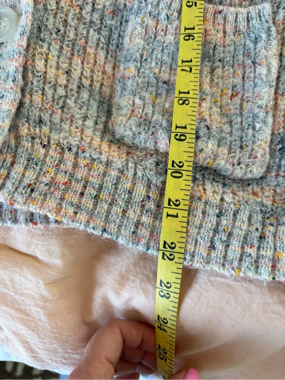 BB Dakota Ivory Pink Blue V-Neck Chunky Knit Ribbed Cardigan Academia Teacher M‎